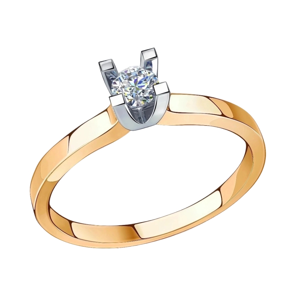 Кольцо помолвочное из комбинированного золота с фианитом Ювелирное изделие - Кольцо помолвочное из комбинированного золота с фианитом в магазине Best-Gold 033976