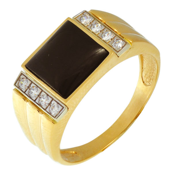 Ювелирное изделие - Печатка мужская из красного золота с агатом и бриллиантами в магазине Best-Gold 127134