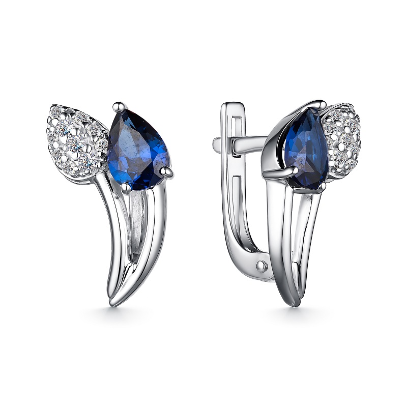 Серьги из серебра с сапфиром ГТ и фианитами Ювелирное изделие - Серьги из серебра с сапфиром ГТ и фианитами в магазине Best-Gold 146648