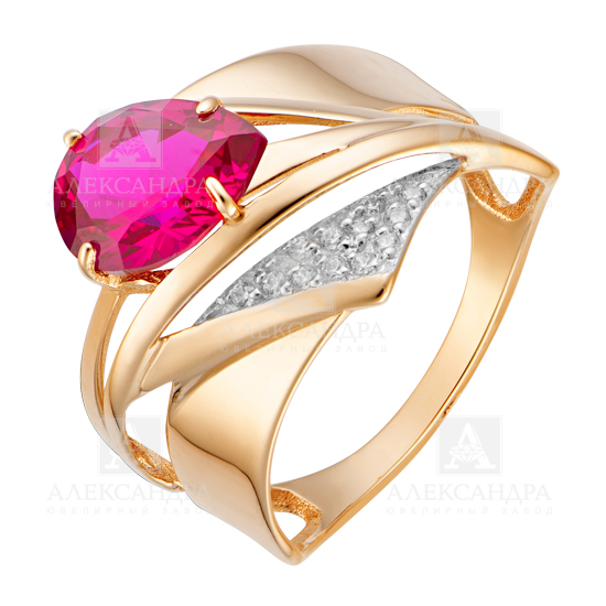 Кольцо из красного золота с гранатом и фианитами Ювелирное изделие - Кольцо из красного золота с гранатом и фианитами в магазине Best-Gold 139972