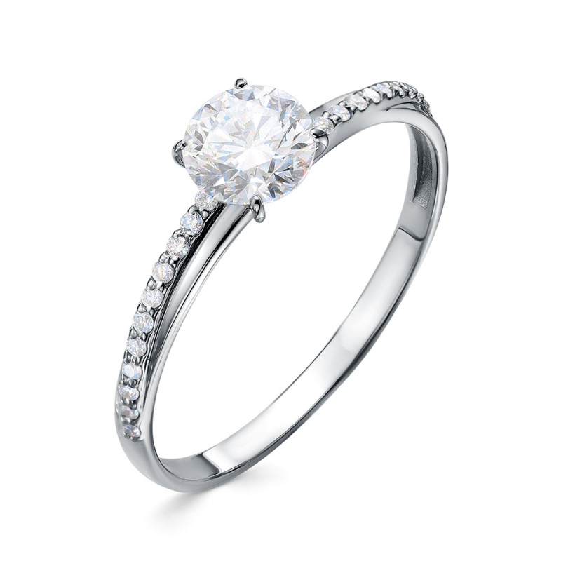 Кольцо помолвочное из белого золота с бриллиантами