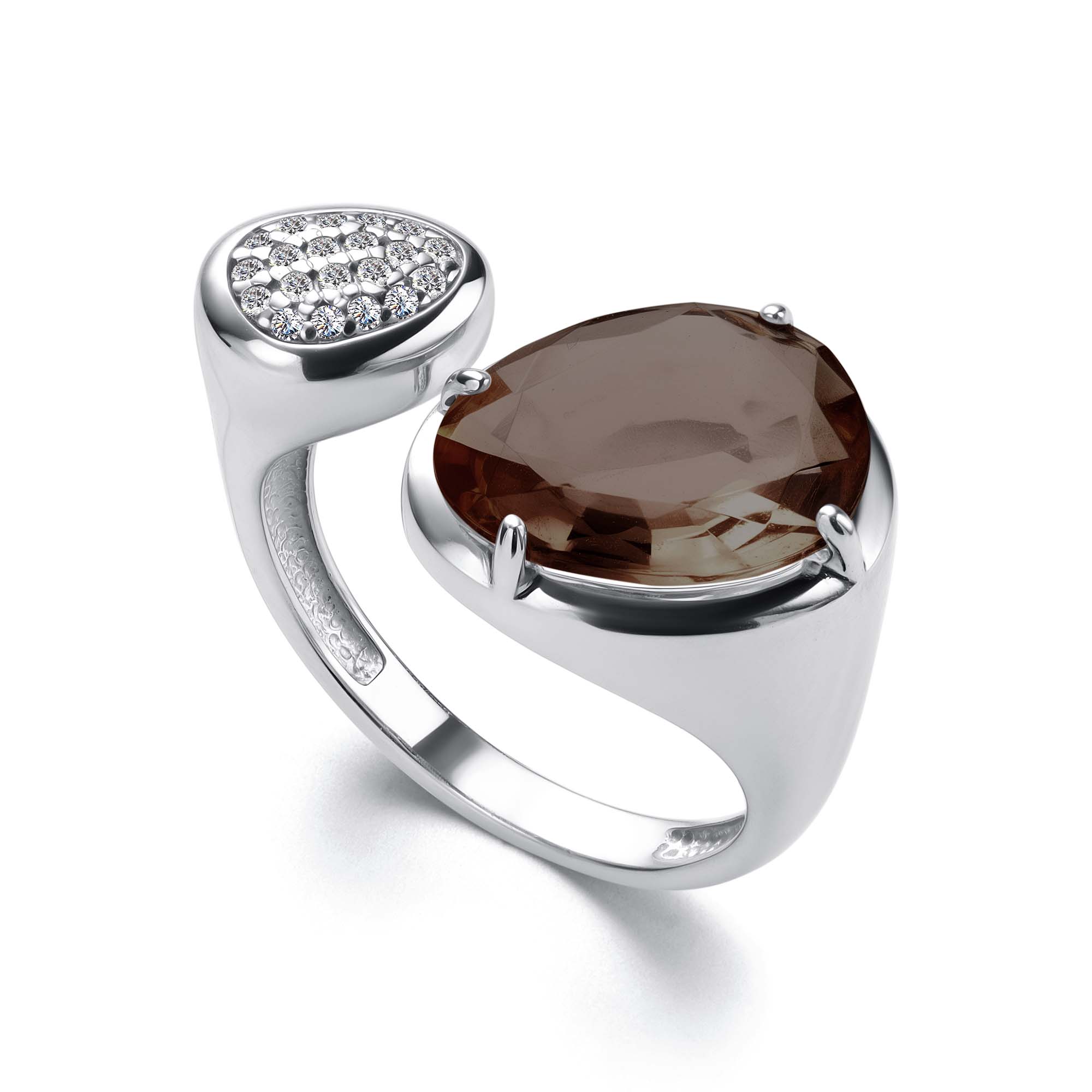 Ювелирное изделие - Кольцо из серебра с раух-топазом и фианитами в магазине Best-Gold 146627