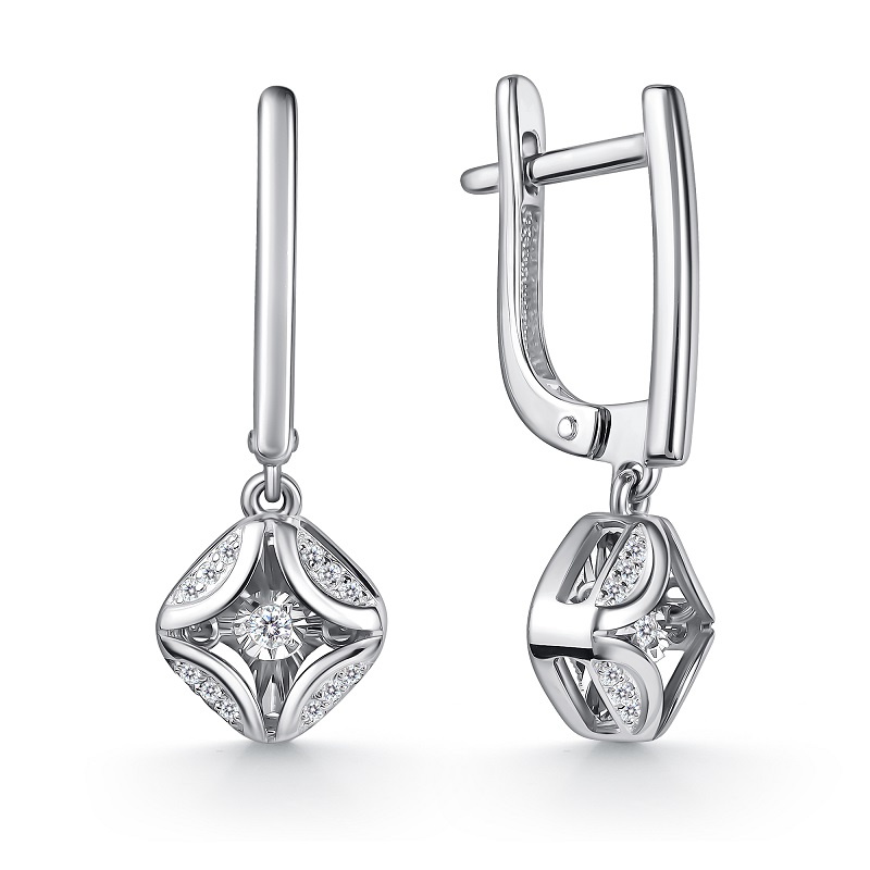 Ювелирное изделие - Серьги из белого золота с бриллиантами в магазине Best-Gold 155003