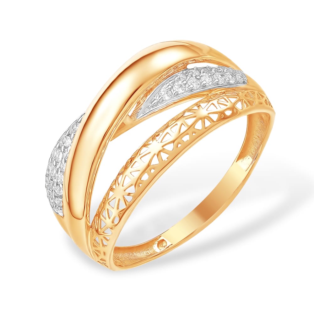 Кольцо из красного золота с фианитами