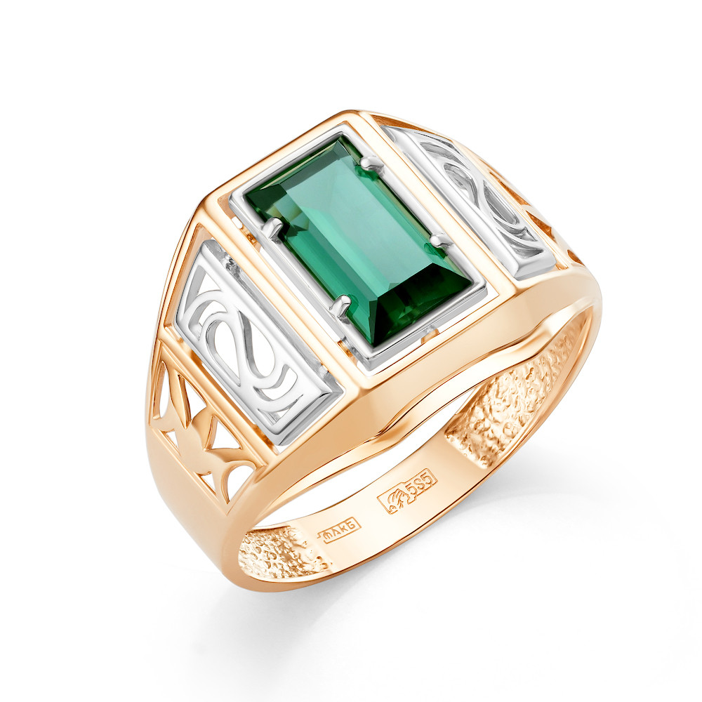 Печатка мужская из комбинированного золота с кварцем зеленым Ювелирное изделие - Печатка мужская из комбинированного золота с кварцем зеленым в магазине Best-Gold 079791