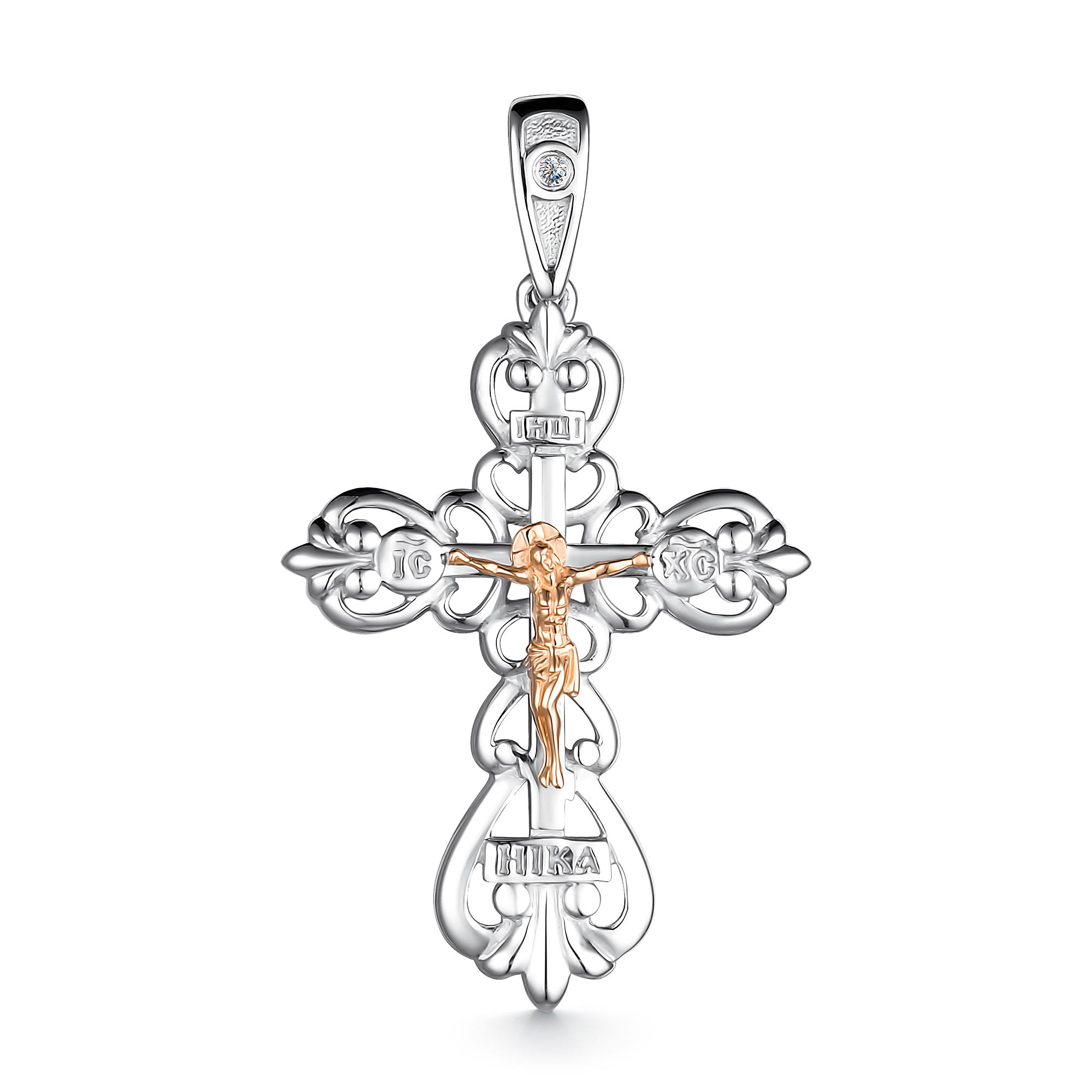 Крест из серебра с золотом и бриллиантом Ювелирное изделие - Крест из серебра с золотом и бриллиантом в магазине Best-Gold 049506