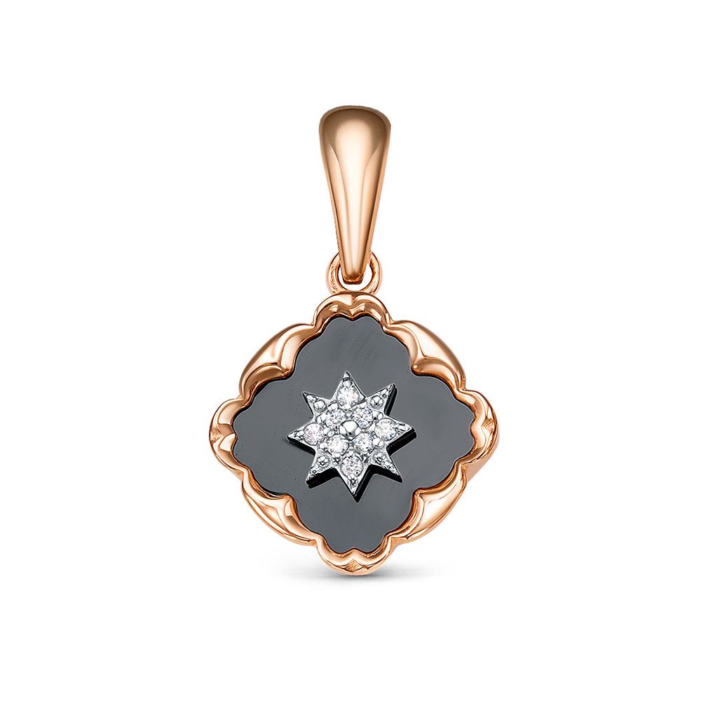 Подвеска из красного золота с ониксом и фианитами Ювелирное изделие - Подвеска из красного золота с ониксом и фианитами в магазине Best-Gold 149517