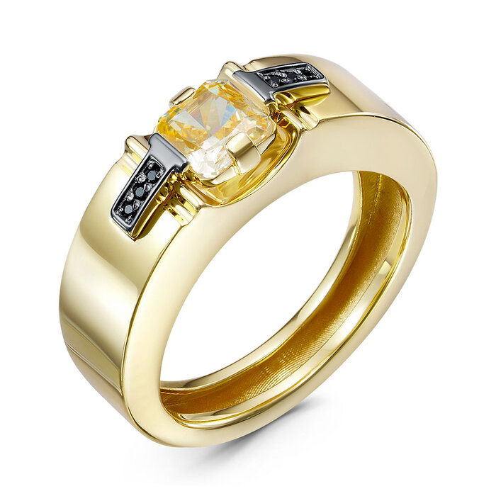 Ювелирное изделие - Кольцо из желтого золота с бриллианитом и фианитами в магазине Best-Gold 157813