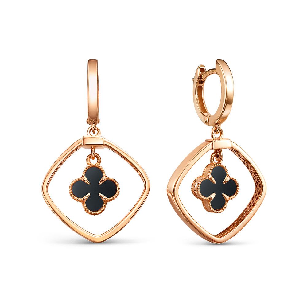 Ювелирное изделие - Серьги из красного золота с ониксом в магазине Best-Gold 134942