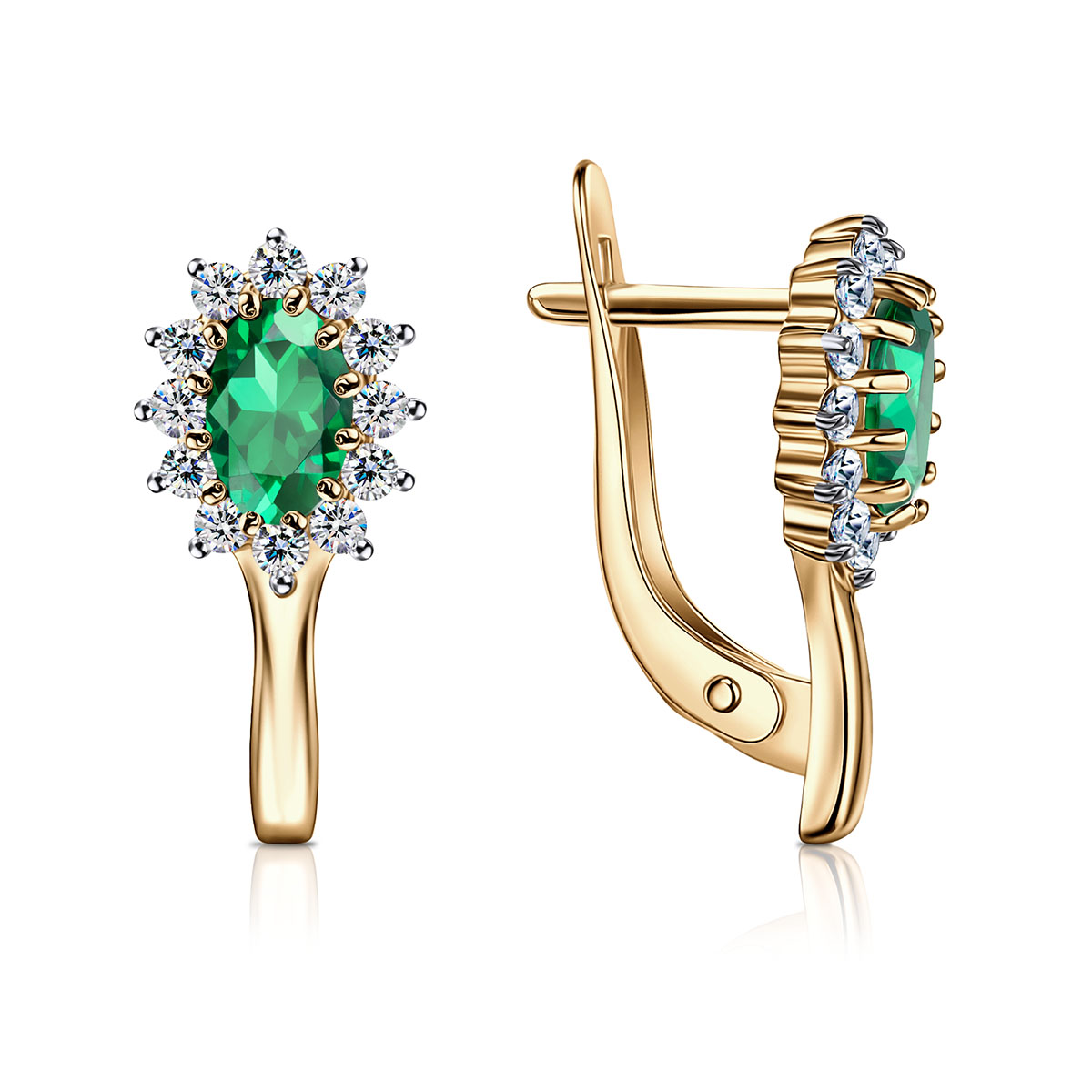 Ювелирное изделие - Серьги из красного золота с изумрудом и бриллиантом в магазине Best-Gold 141948