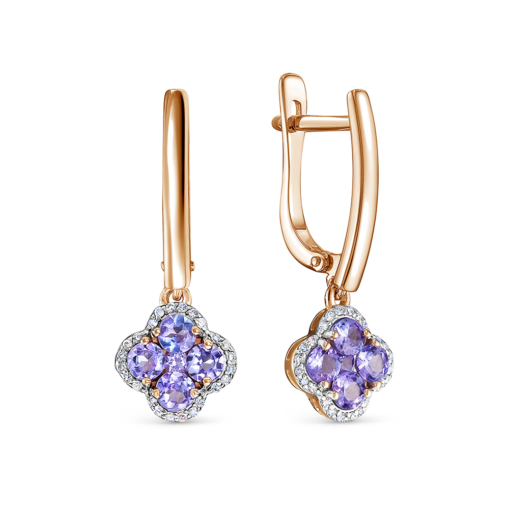 Серьги из красного золота с танзанитом и бриллиантами Ювелирное изделие - Серьги из красного золота с танзанитом и бриллиантами в магазине Best-Gold 131481