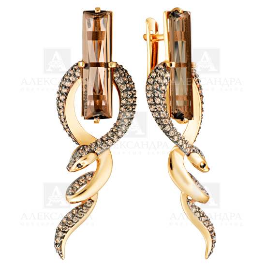 Серьги из красного золота с раух топазами и фианитами