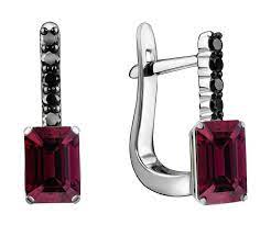 Серьги в белом золоте с гранатом и бриллиантами Ювелирное изделие - Серьги в белом золоте с гранатом и бриллиантами в магазине Best-Gold 129827