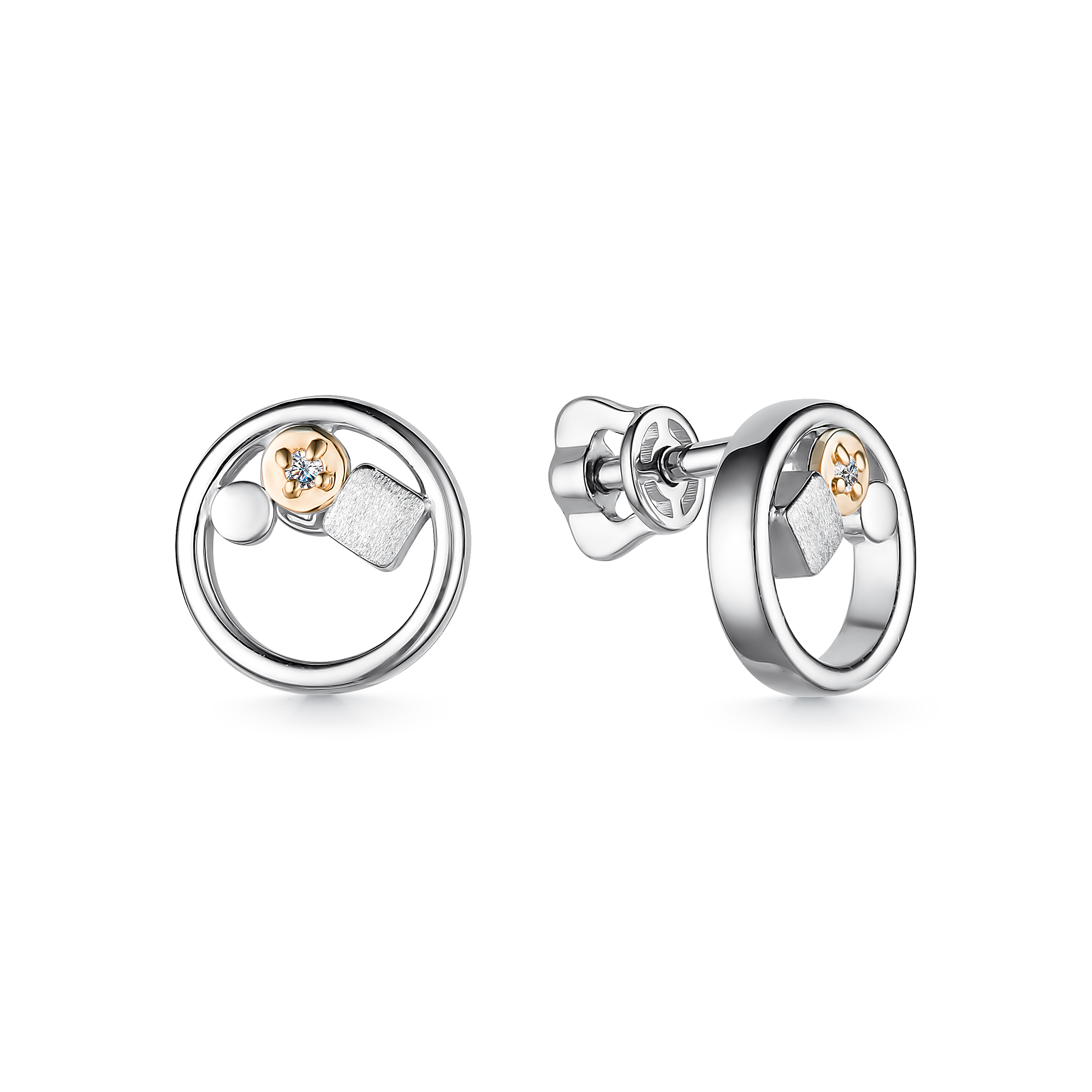 Ювелирное изделие - Серьги из серебра с бриллиантами и золотом в магазине Best-Gold 126936