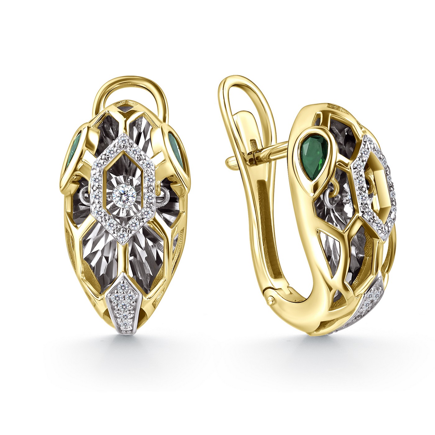 Ювелирное изделие - Серьги из желтого золота с изумрудами и бриллиантами в магазине Best-Gold 151371