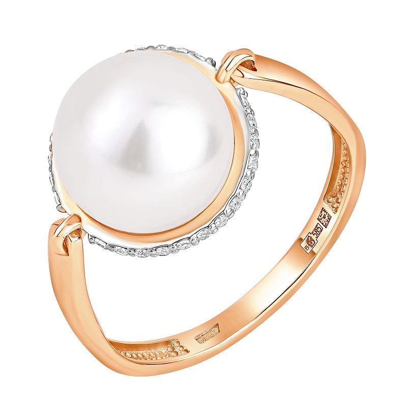 Ювелирное изделие - Кольцо из красного золота с жемчугом и фианитами в магазине Best-Gold 152927