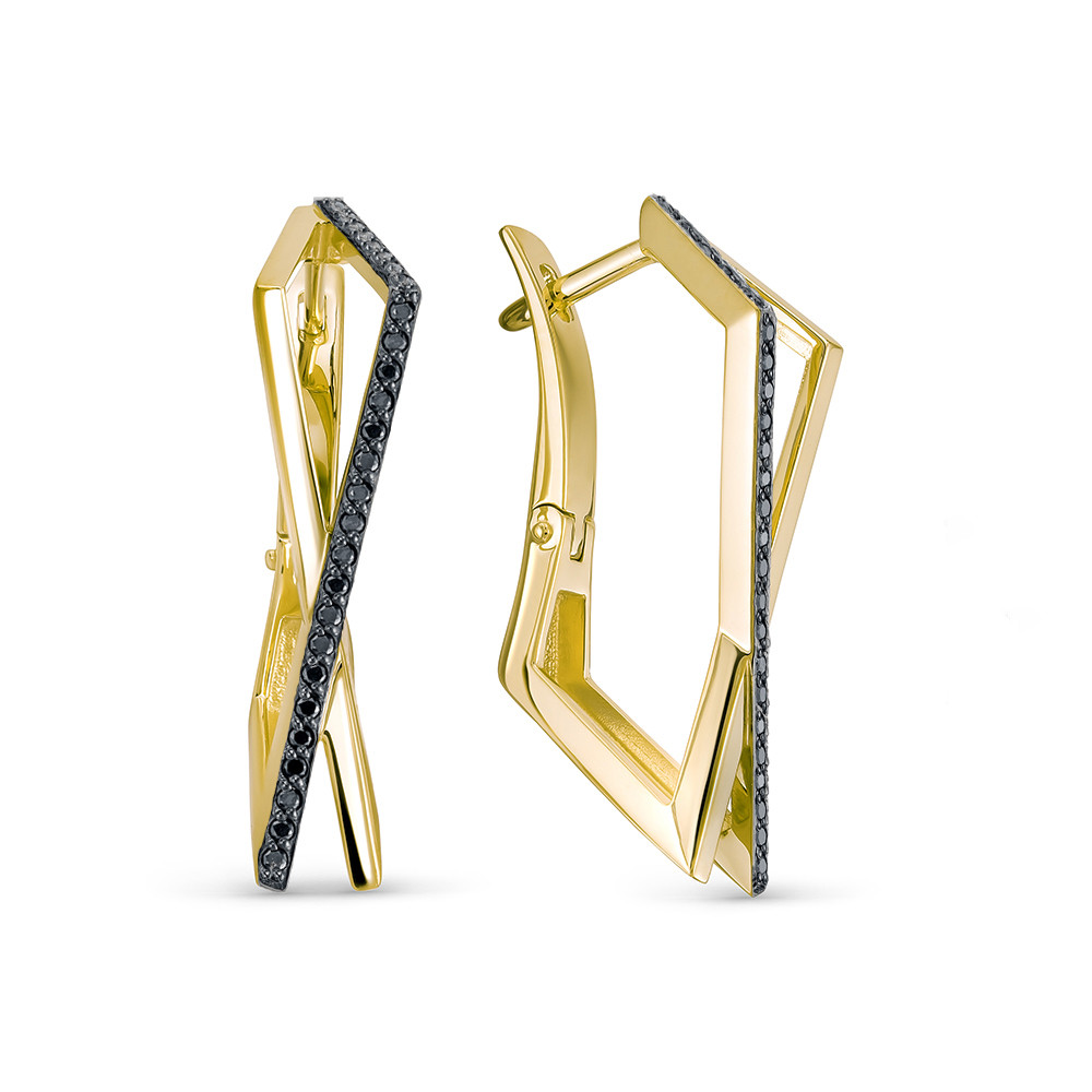 Серьги из жёлтого золота с чёрными бриллиантами Ювелирное изделие - Серьги из жёлтого золота с чёрными бриллиантами в магазине Best-Gold 031688