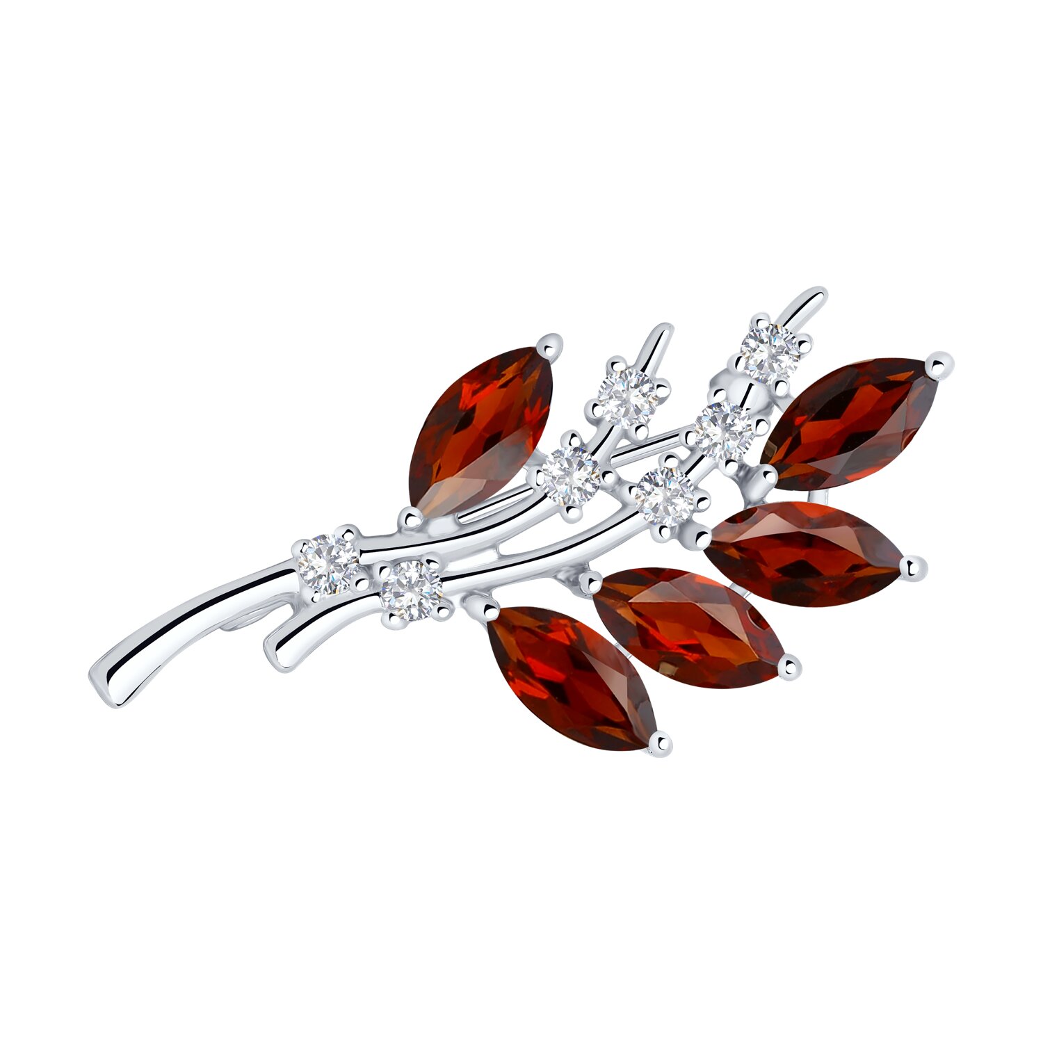 Брошь из серебра с гранатами и фианитами Ювелирное изделие - Брошь из серебра с гранатами и фианитами в магазине Best-Gold 060390