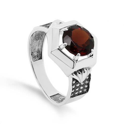 Кольцо из серебра с ситаллом гранатовым и фианитами Ювелирное изделие - Кольцо из серебра с ситаллом гранатовым и фианитами в магазине Best-Gold 051014