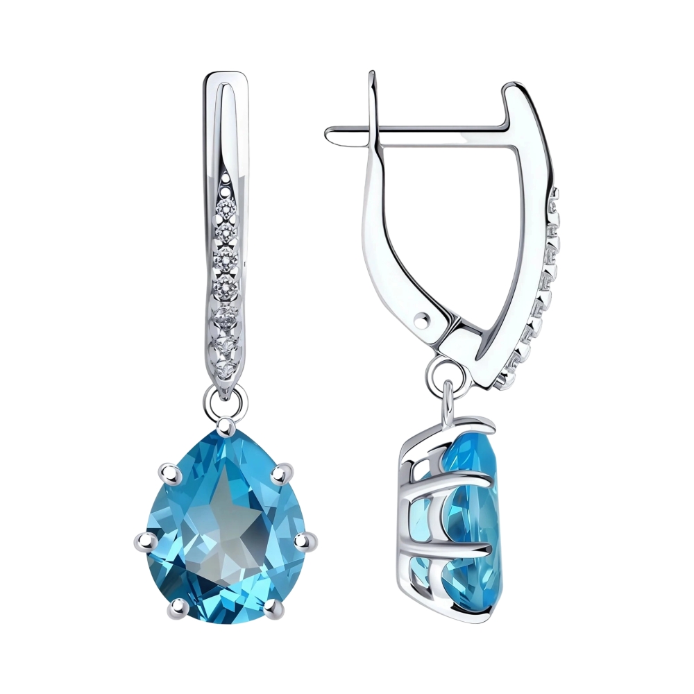 Ювелирное изделие - Серьги из серебра с топазом и фианитами в магазине Best-Gold 152578