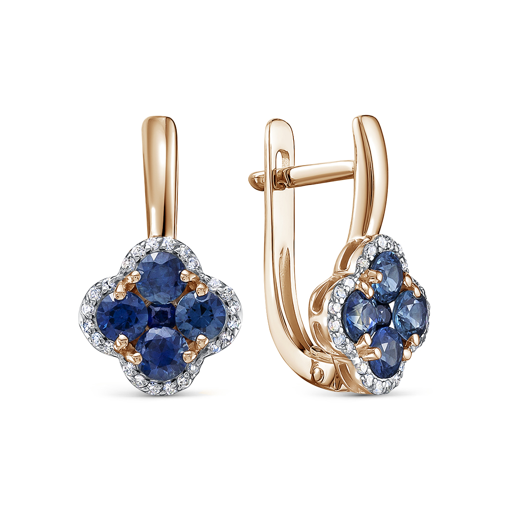 Серьги из красного золота с санфиром и бриллиантами Ювелирное изделие - Серьги из красного золота с санфиром и бриллиантами в магазине Best-Gold 131485