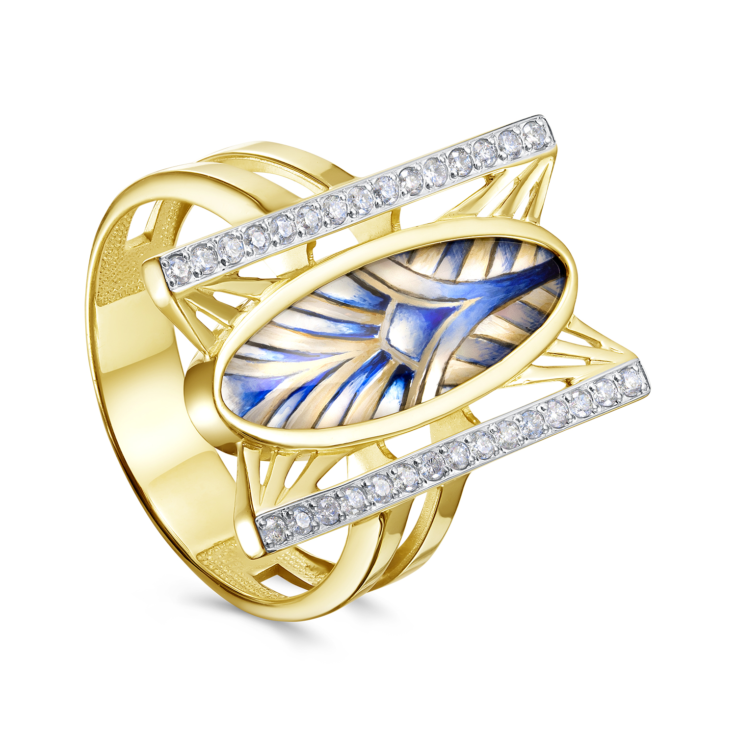 Кольцо из желтого золота с бриллиантами и перламутром Ювелирное изделие - Кольцо из желтого золота с бриллиантами и перламутром в магазине Best-Gold 150742