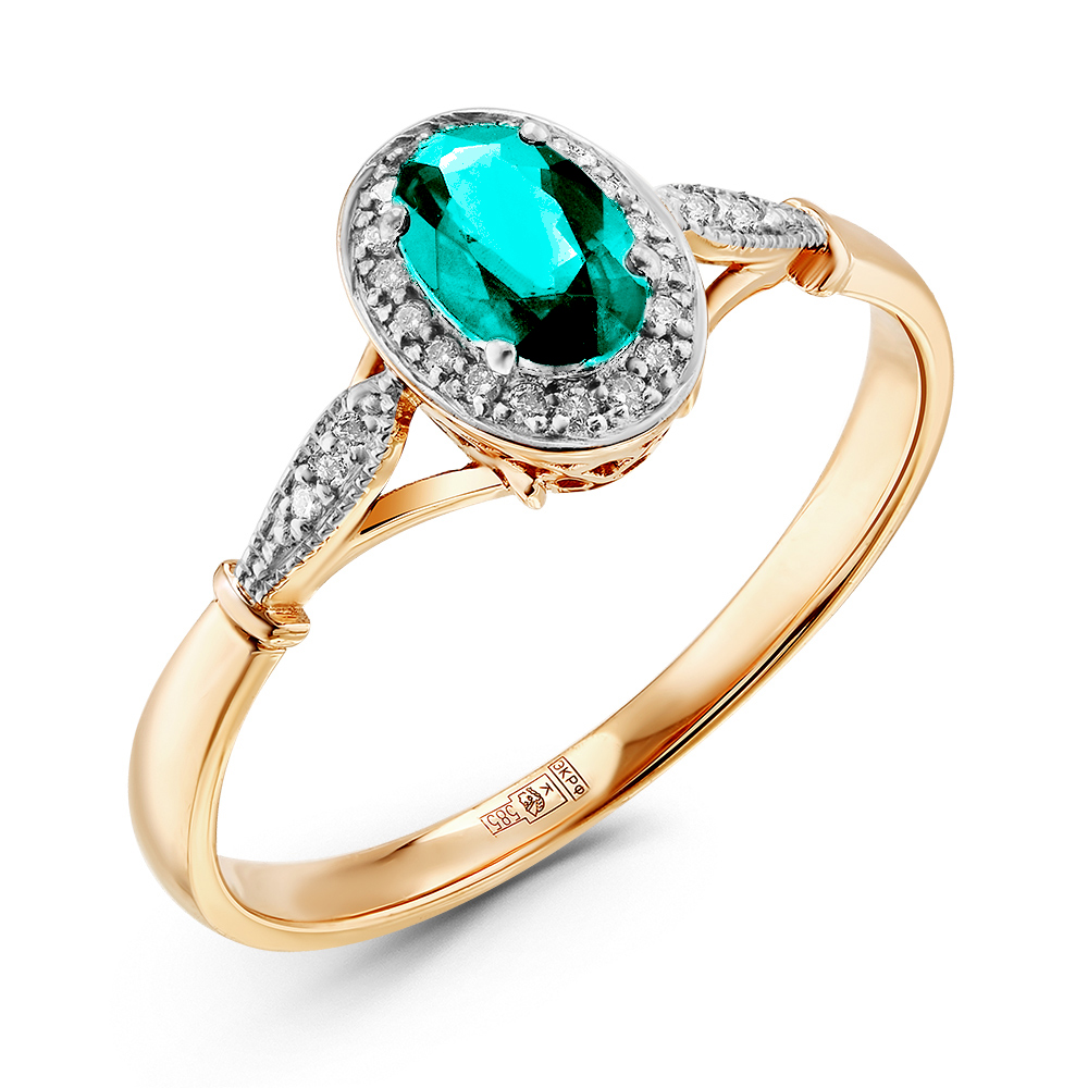 Ювелирное изделие - Кольцо из красного золота с изумрудом и бриллиантами в магазине Best-Gold 153663