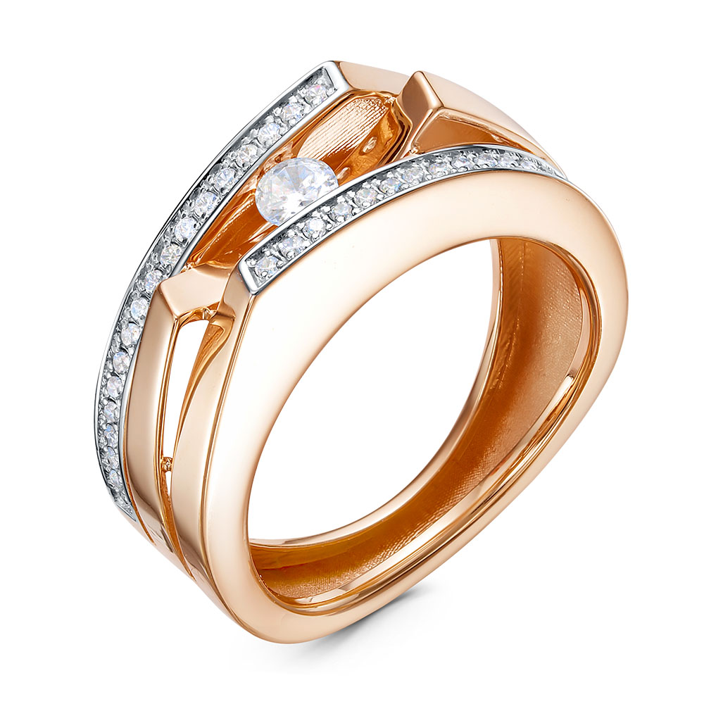 Кольцо из красного золота с бриллианитами