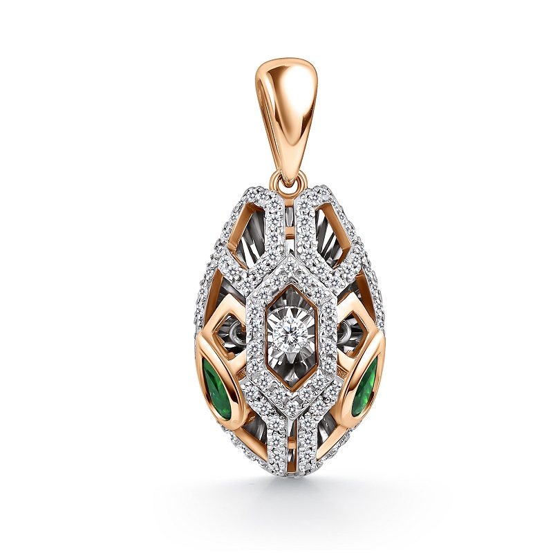 Ювелирное изделие - Подвеска из красного золота с изумрудом и бриллиантами в магазине Best-Gold 157298