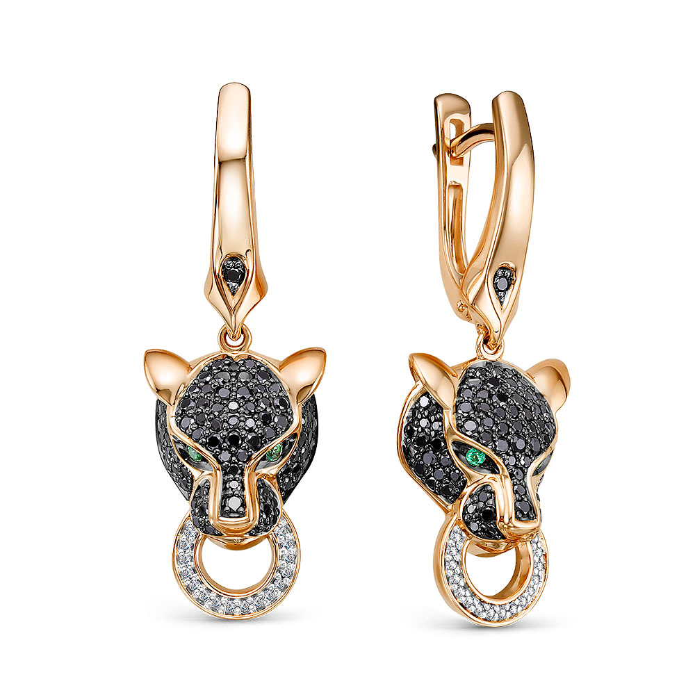 Серьги из красного золота с изумрудами и бриллиантами Ювелирное изделие - Серьги из красного золота с изумрудами и бриллиантами в магазине Best-Gold 142118