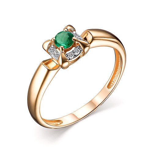 Кольцо из красного золота с изумрудом и бриллиантами Ювелирное изделие - Кольцо из красного золота с изумрудом и бриллиантами в магазине Best-Gold 029119