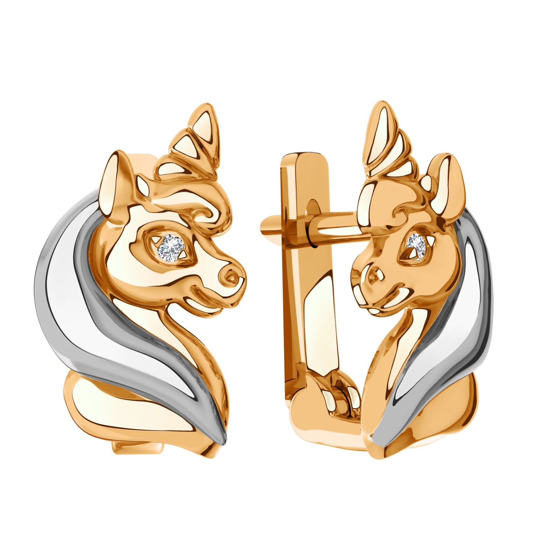 Серьги из комбинированного золота с фианитами Ювелирное изделие - Серьги из комбинированного золота с фианитами в магазине Best-Gold 124787