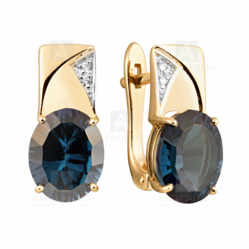 Серьги из красного золота с сапфирами синтетическими и фианитами