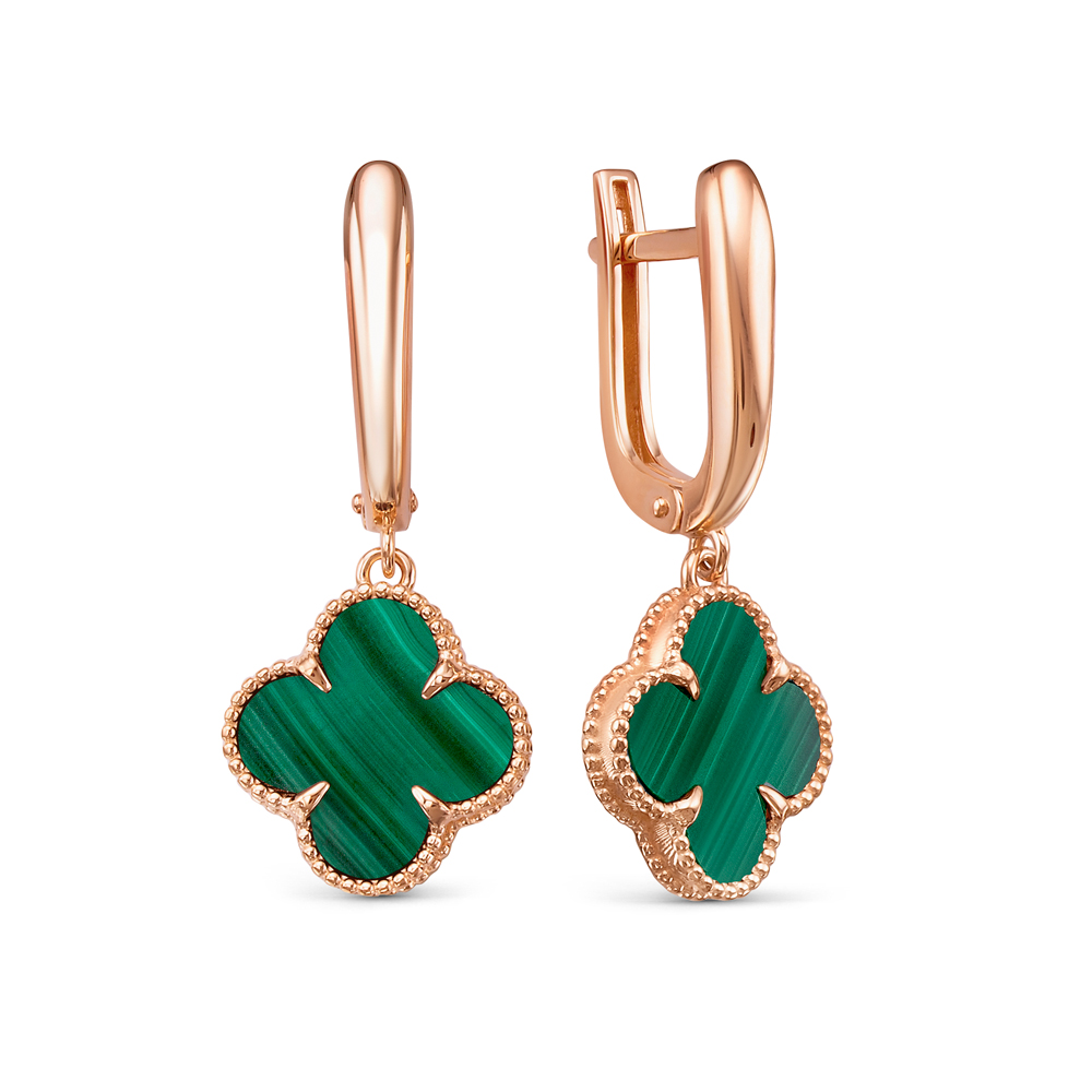 Серьги из красного золота с малахитом Ювелирное изделие - Серьги из красного золота с малахитом в магазине Best-Gold 144307
