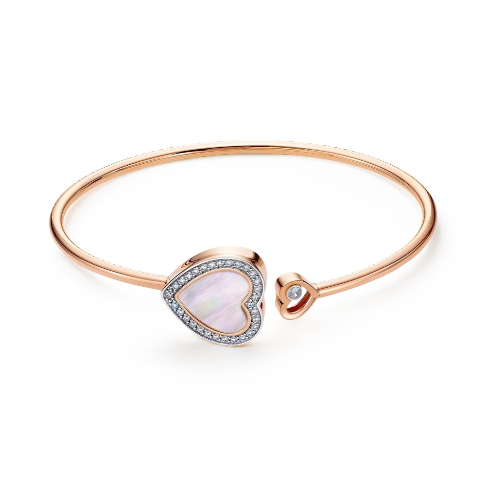 Ювелирное изделие - Браслет жёсткий из красного золота с перламутром и фианитами в магазине Best-Gold 076312