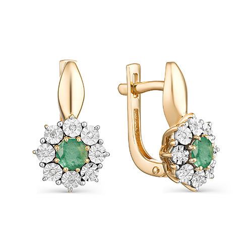 Серьги из красного золота с изумрудами и бриллиантами Ювелирное изделие - Серьги из красного золота с изумрудами и бриллиантами в магазине Best-Gold 013325