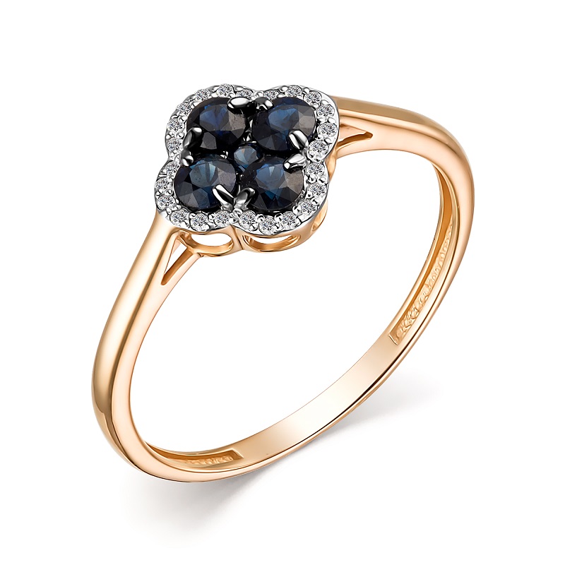 Кольцо из красного золота с сапфирами и бриллиантами