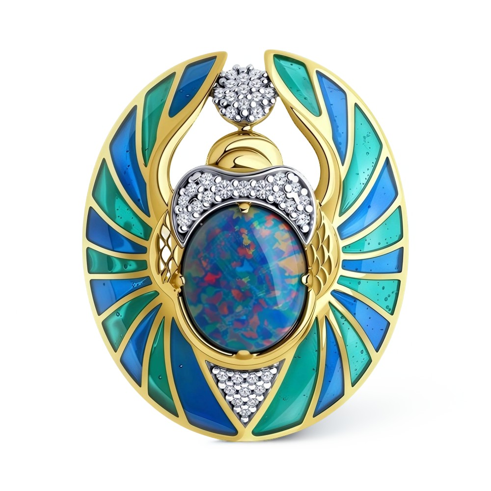 Ювелирное изделие - Брошь из серебра с опалом и фианитами в магазине Best-Gold 152498