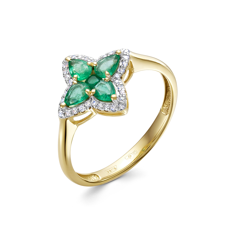 Ювелирное изделие - Кольцо из желтого золота с изумрудом и бриллиантами в магазине Best-Gold 142729