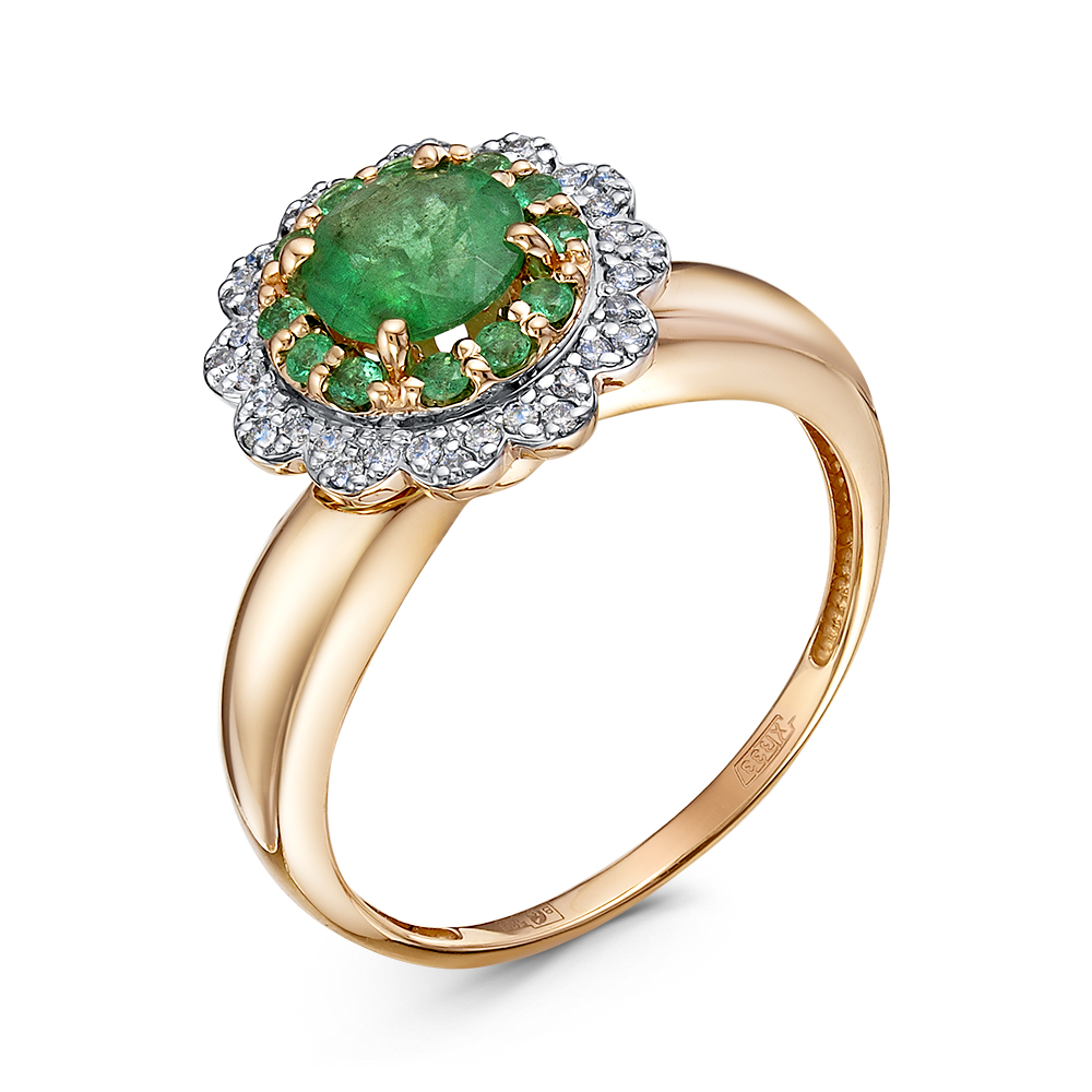 Кольцо из красного золота с изумрудом и бриллиантами Ювелирное изделие - Кольцо из красного золота с изумрудом и бриллиантами в магазине Best-Gold 051242