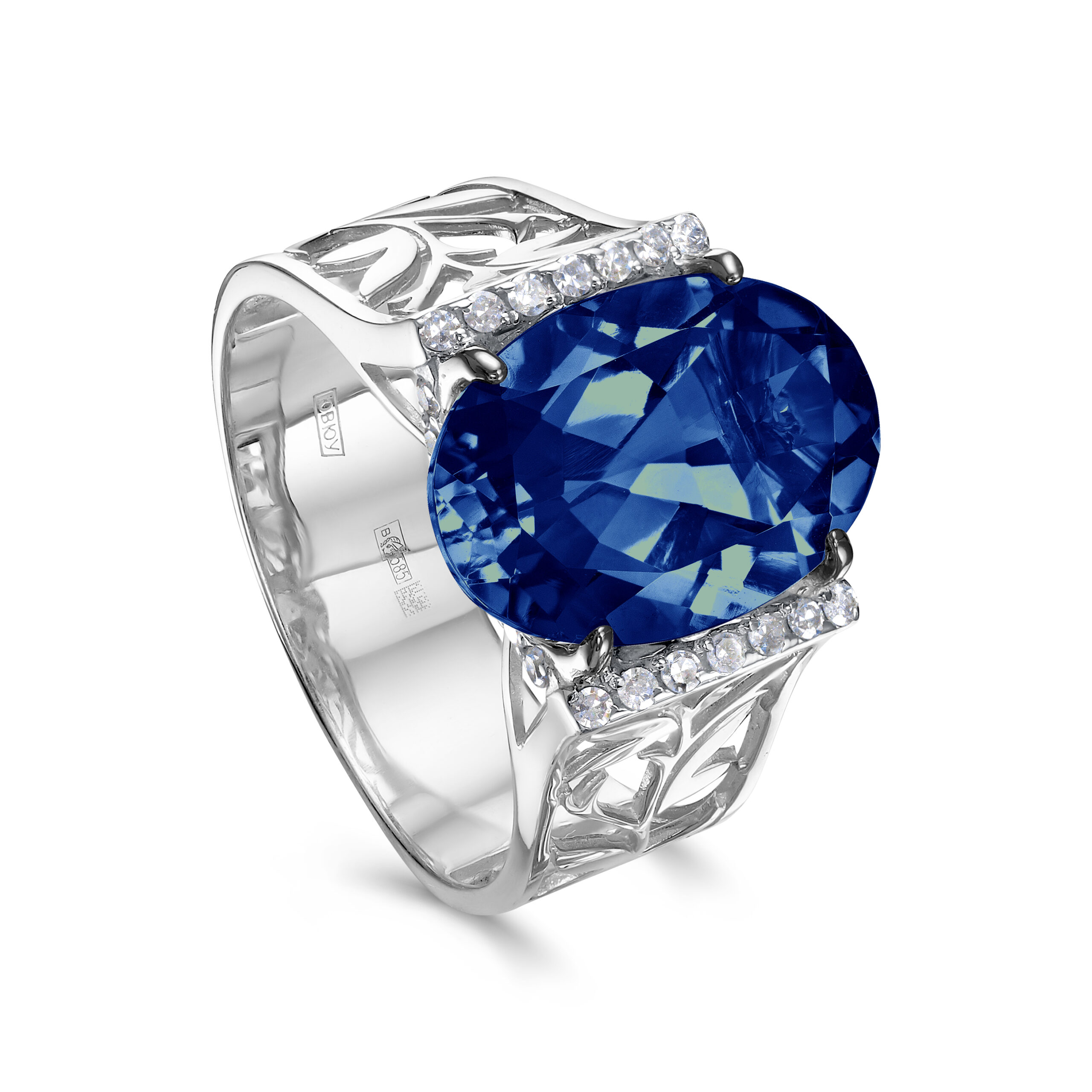 Кольцо из белого золота с лондон топазом и бриллиантами Ювелирное изделие - Кольцо из белого золота с лондон топазом и бриллиантами в магазине Best-Gold 147056