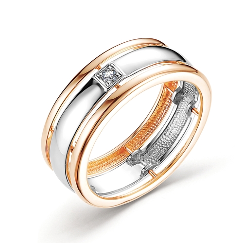 Ювелирное изделие - Обручальное кольцо из комбинированного золота с бриллиантом в магазине Best-Gold 029096