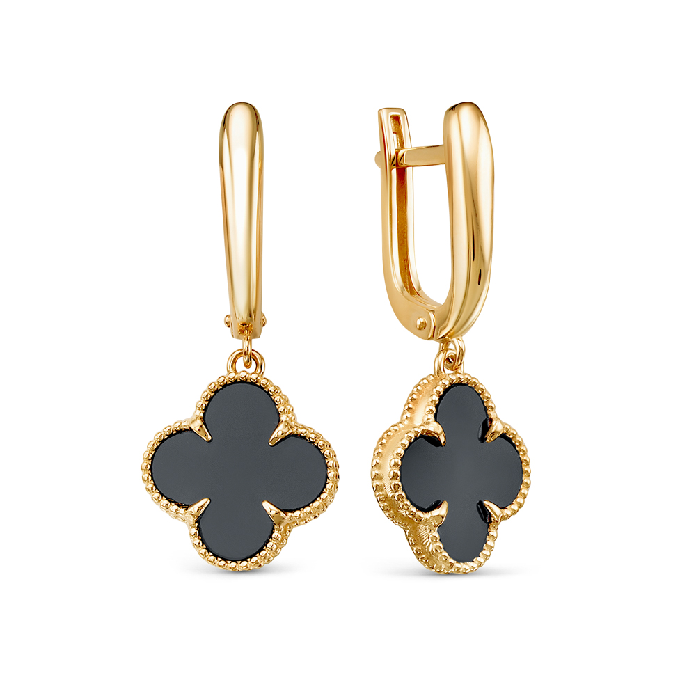 Серьги из жёлтого золота с ониксами Ювелирное изделие - Серьги из жёлтого золота с ониксами в магазине Best-Gold 116332