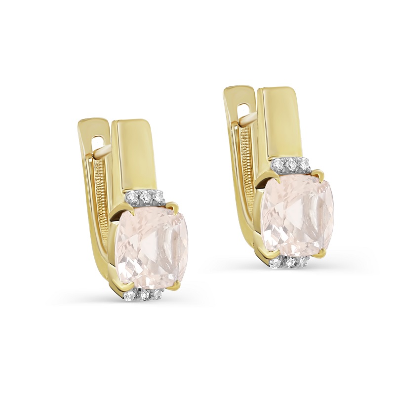 Ювелирное изделие - Серьги из желтого золота с кварцем и бриллиантами в магазине Best-Gold 134851