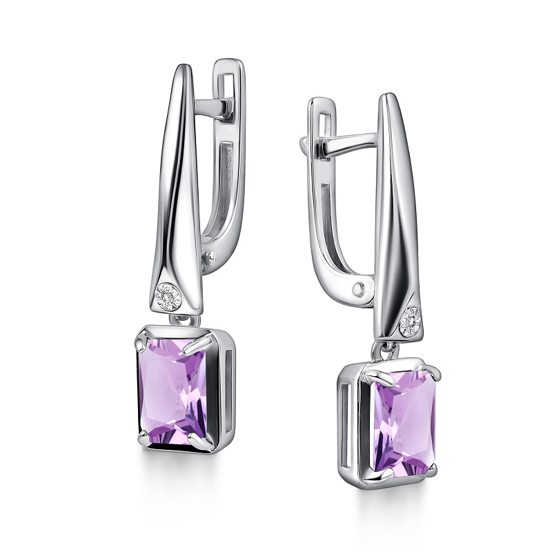 Ювелирное изделие - Серьги из серебра с аметистом и бриллиантами в магазине Best-Gold 146655