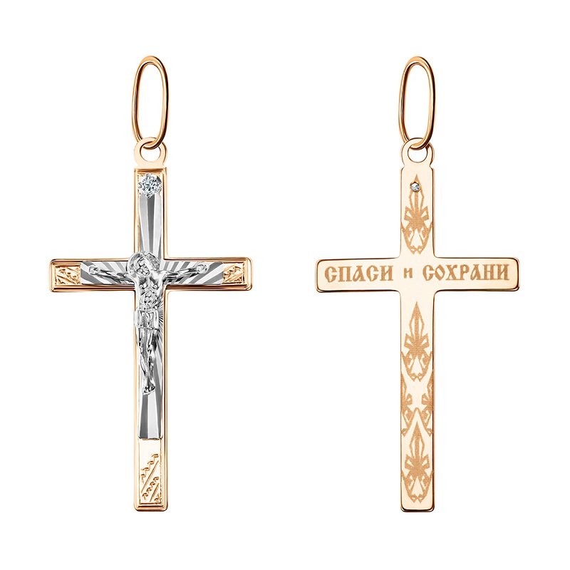 Ювелирное изделие - Крест из красного золота с фианитом в магазине Best-Gold 052248