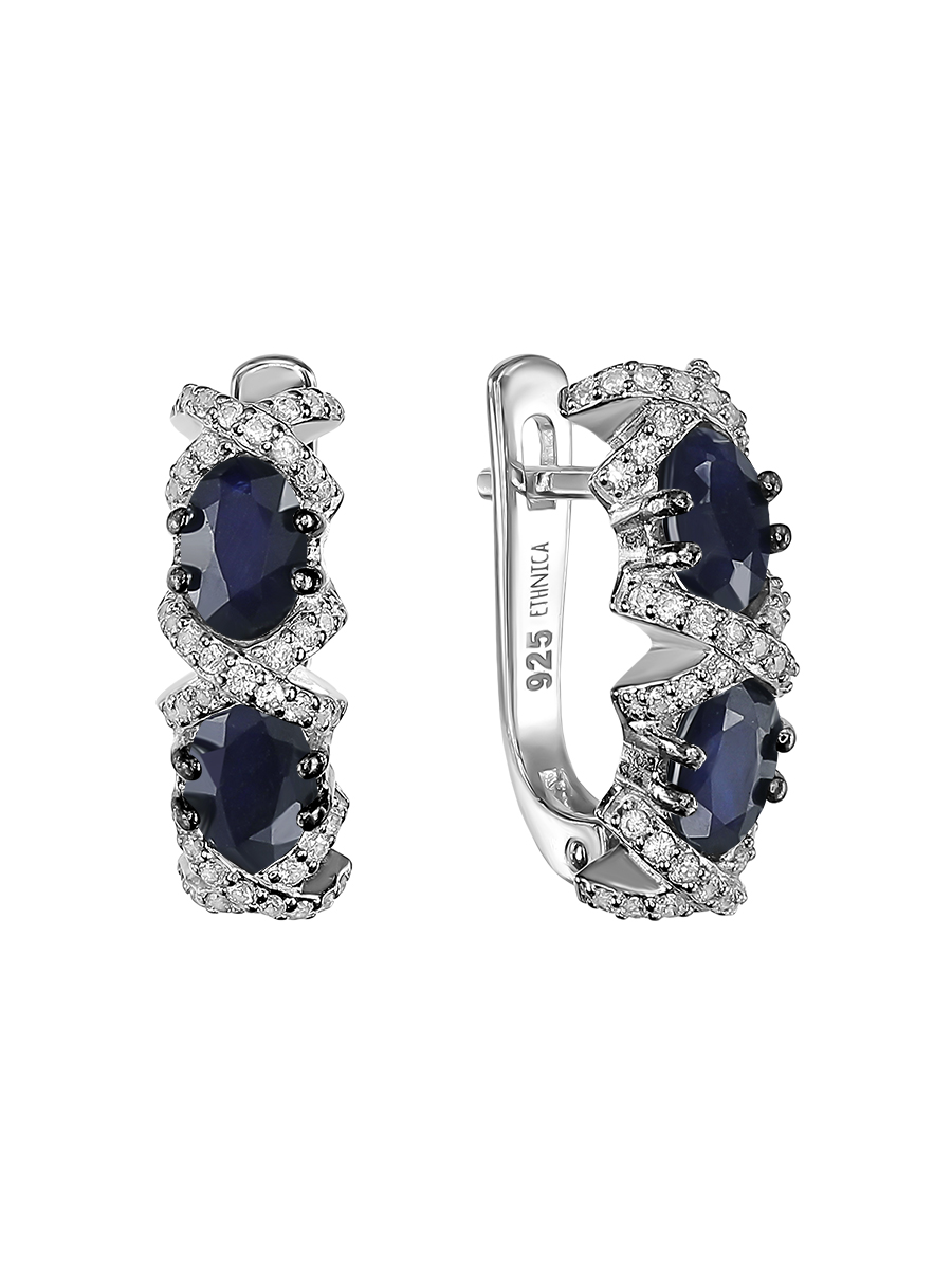 Серьги из серебра с сапфирами и фианитами Ювелирное изделие - Серьги из серебра с сапфирами и фианитами в магазине Best-Gold 142268