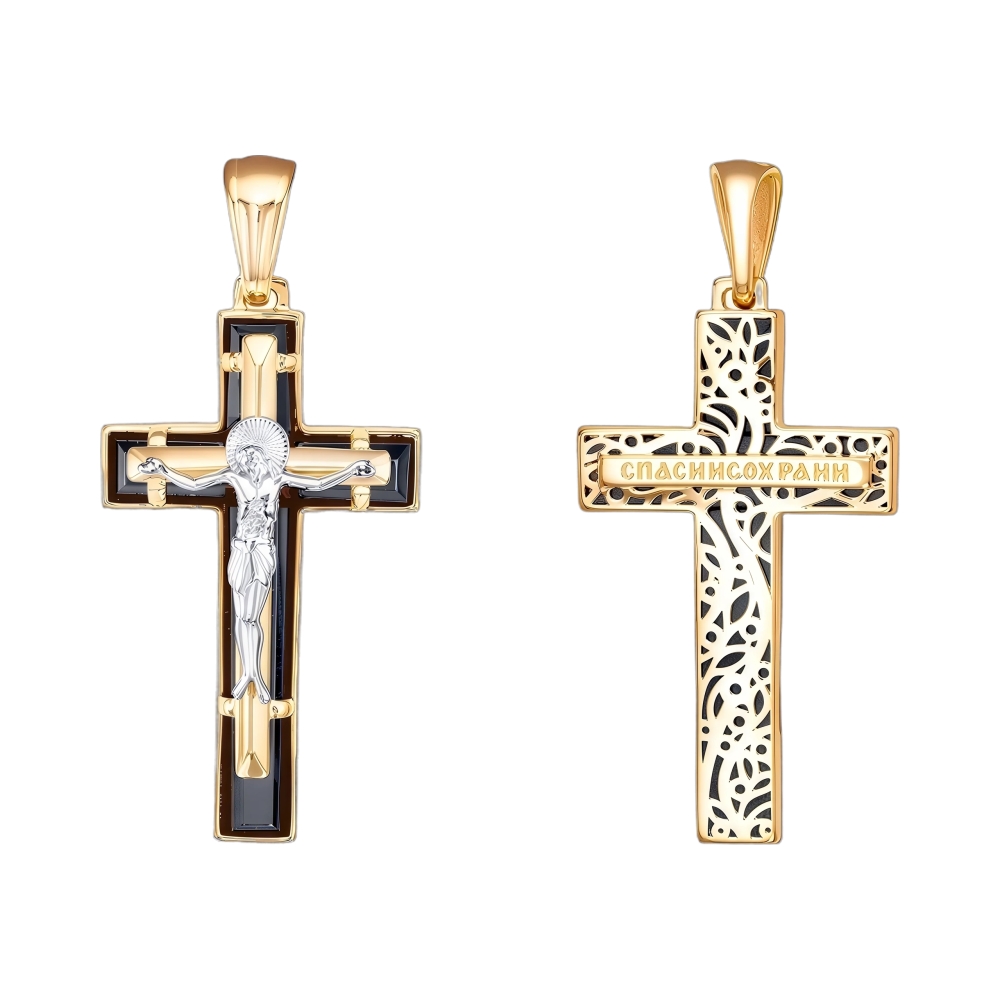 Крест из желтого золота с ониксом Ювелирное изделие - Крест из желтого золота с ониксом в магазине Best-Gold 130981
