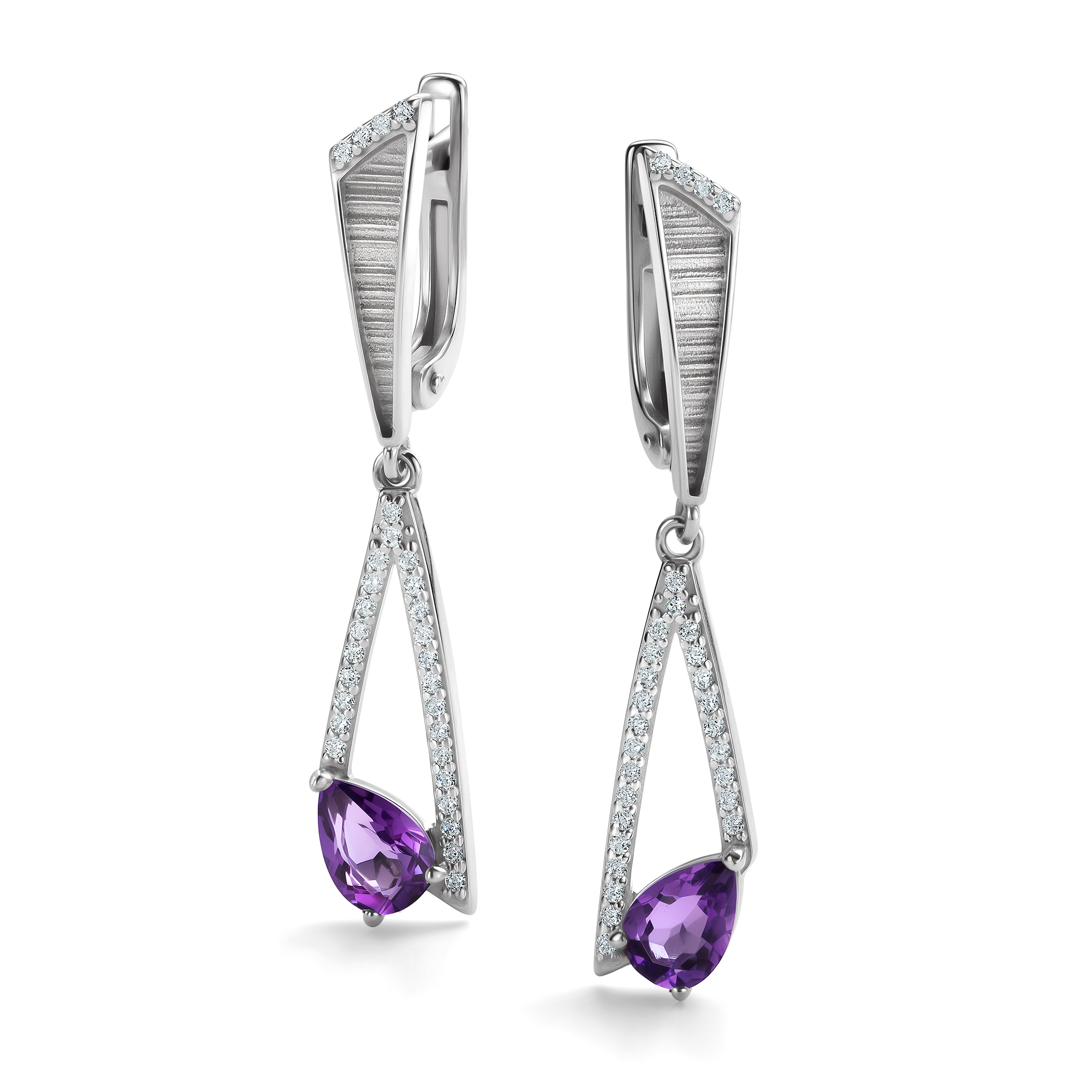 Серьги из серебра с аметистом и фианитами Ювелирное изделие - Серьги из серебра с аметистом и фианитами в магазине Best-Gold 146653
