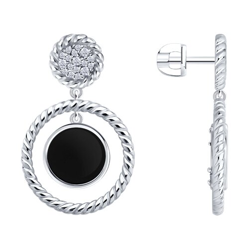 Ювелирное изделие - Серьги из серебра с агатом и фианитами в магазине Best-Gold 152902